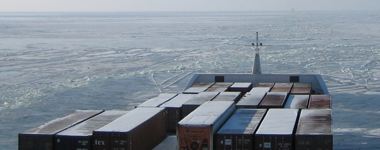 Container ship in ice
