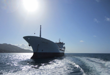Stricken ship half submerged