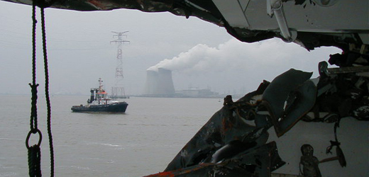 A ship showing damage from a collision