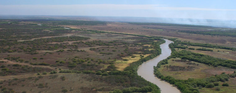 River channel through flood plains